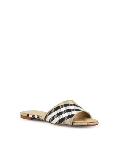 Burberry Sloane Slides Check Pattern Flat Sole Open Toe In Neutral