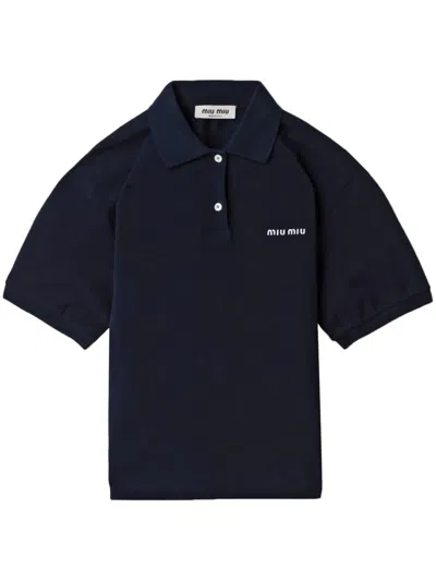 Miu Miu Short Sleeve Fitted Polo Collar Top In Black