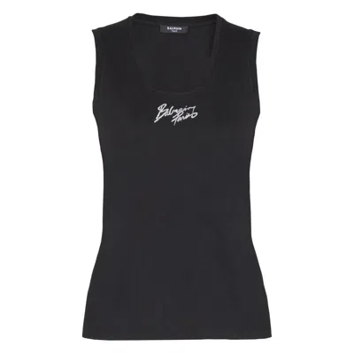 Balmain Logo-print Tank Top In Black