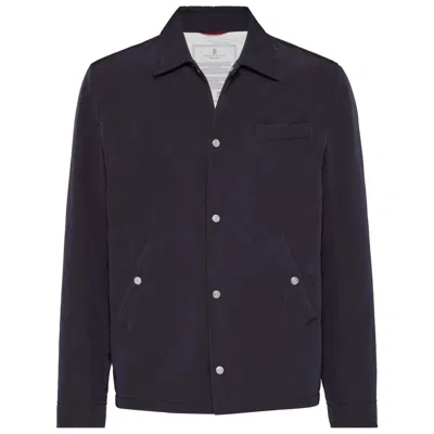 Brunello Cucinelli Men Waterproof Shirt Jacket In Blue