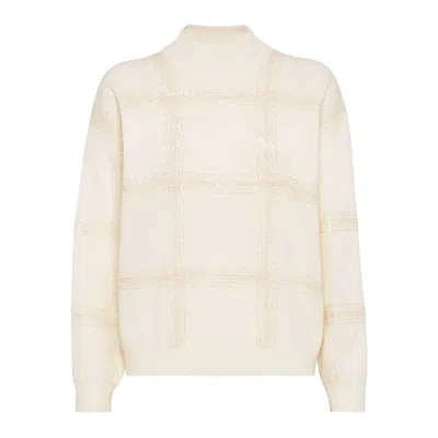 Brunello Cucinelli Sequin Sweater Sweaters And Cardigans White In Neutral