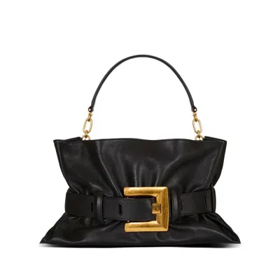 Balmain Anthem Medium Buckle Shoulder Bag In Calfskin In Black