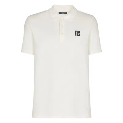 Balmain Polo Shirt Short Sleeves Ribbed Cuffs Collar In White