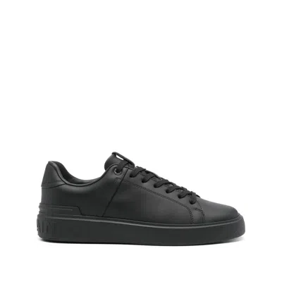 Balmain Black Low Top Sneakers With Logo In Leather In Animal Print