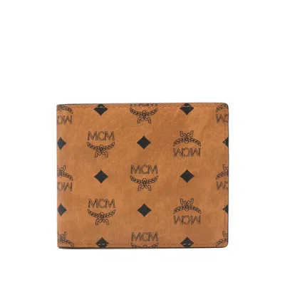 Mcm Printed Half-fold Wallet In Brown