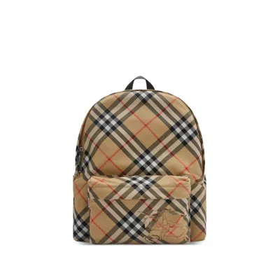 Burberry Check Pattern Backpack With Front Pocket In Gray