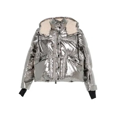 Moncler Hooded Polyester Down Jacket Long Sleeves In Gray