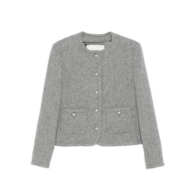 Dunst Grey Crewneck Jacket With Buttons On The Front In Gray