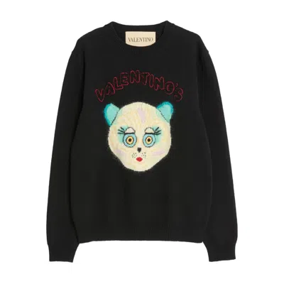 Valentino Wool Cotton Chat De La Maison Sweater In Black