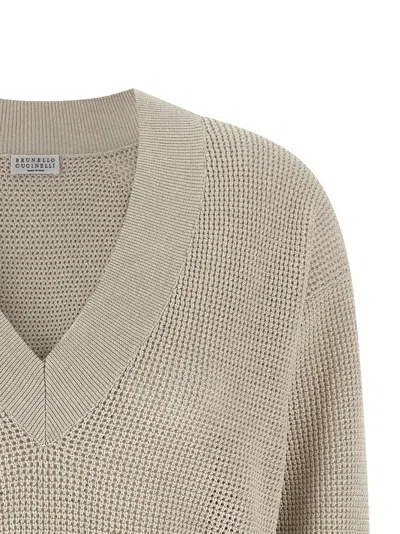 Brunello Cucinelli Openwork Sweater Sweaters And Cardigans Beige In Neutral
