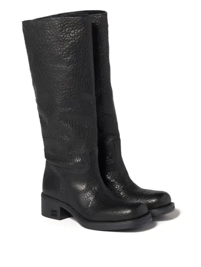 Miu Miu Logo-embossed Leather Boots In Multi