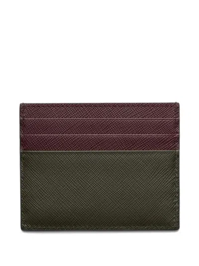 Prada Logo Leather Card Holder In Green