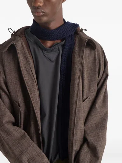 Prada Triangle-logo Wool Scarf In Blue