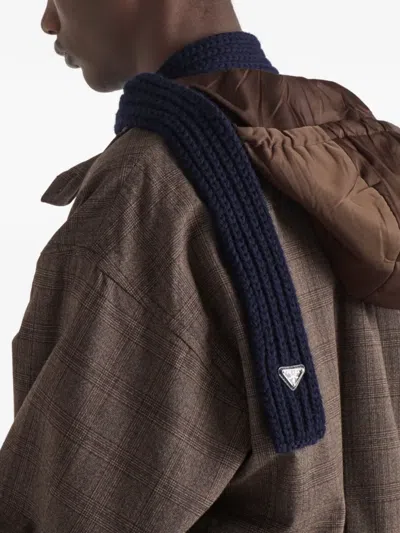Prada Triangle-logo Wool Scarf In Blue
