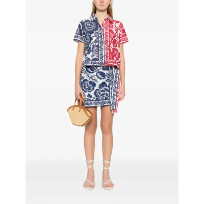 Farm Rio Shell Garden V-neckline Romper In Off-white In Blue