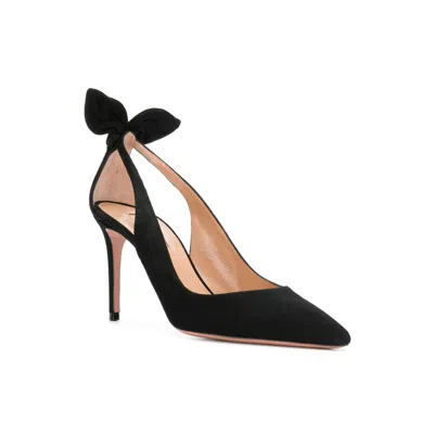 Aquazzura Suede Bow Stiletto Pumps In Black