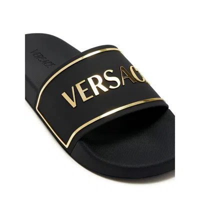 Versace Black Sandals With Logo Printed On The Front