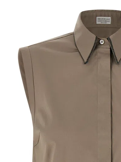 Brunello Cucinelli Sleeveless Shirt Shirt And Blouse Brown