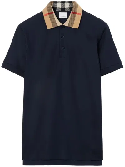 Burberry Slim Fit Check Collar Cotton Polo Shirt Clothing In Blue