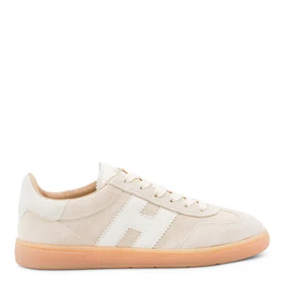 Hogan Patch Logo Suede Trainers In Nude