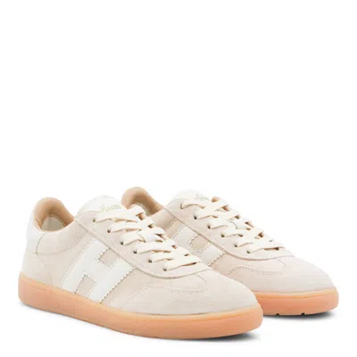 Hogan Patch Logo Suede Trainers In Nude