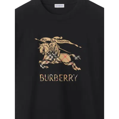 Burberry Men Black Crewneck T-shirt With Ekd And Logo Lettering Embroidery On The Front In Cotton Ma In Multi