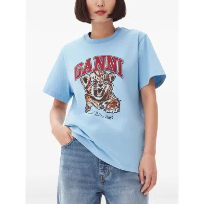 Ganni T Shirts Blue In Blue