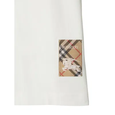 Burberry Women White T-shirt With Logo Patch With Check Motif On The Front In Cotton Woman In Neutral