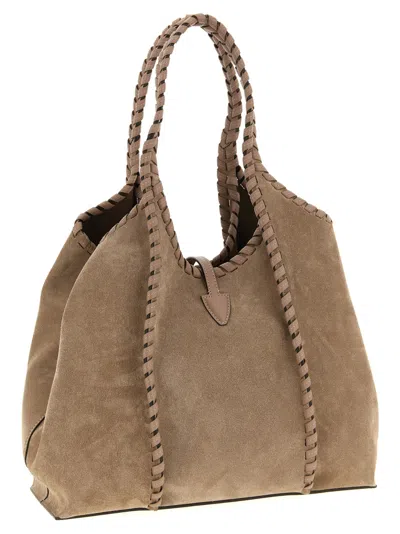 Tod's T Medium Suede Hobo Shoulder Bag Braided Handles In Brown