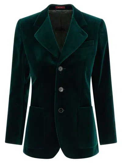 Gucci Velvet Blazer With Regular Fit And Pockets In Green