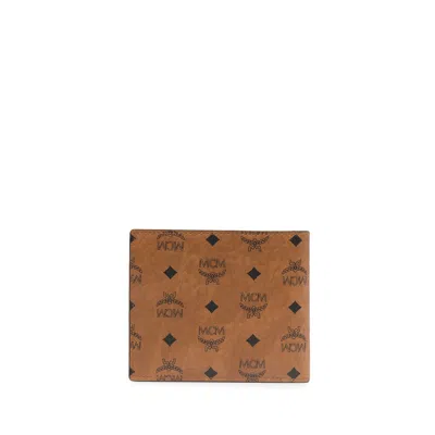 Mcm Printed Half-fold Wallet In Brown