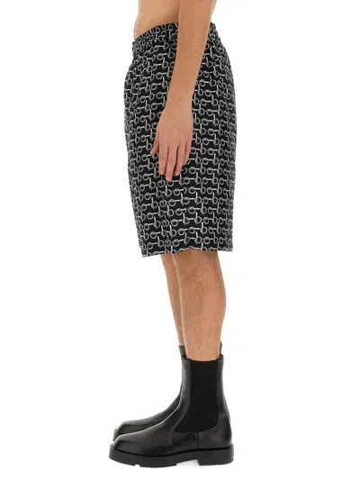 Burberry All Over Print Bermuda Shorts In Black