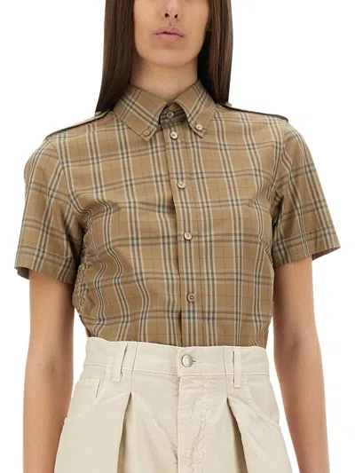 Burberry Cotton "check" Shirt In Brown