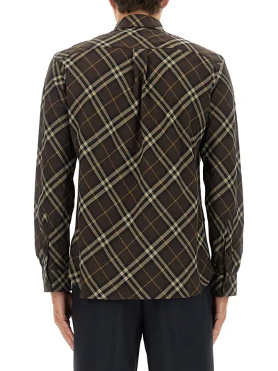 Burberry Long Sleeve Button-down Shirt With Plaid Design In Brown