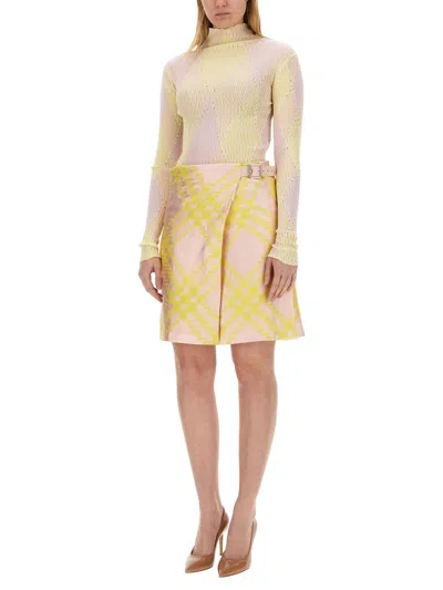 Burberry Pink And Yellow Kilt With Check Pattern Skirt For Women Ss24 In Neutral
