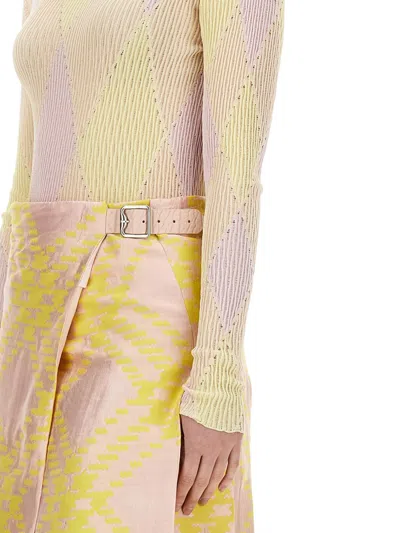 Burberry Pink And Yellow Kilt With Check Pattern Skirt For Women Ss24 In Neutral
