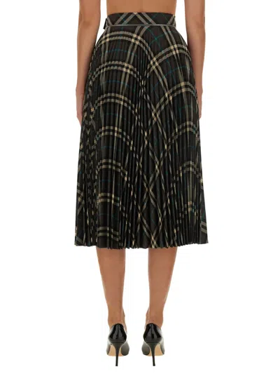 Burberry Women Long Multicolor Pleated Skirt With Check Motif In Wool Blend Woman In Multi