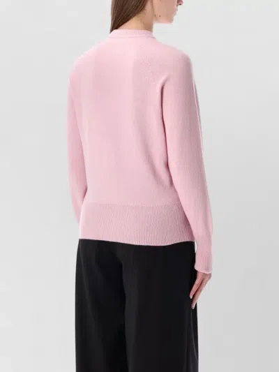 Balmain Cardigan Knit Long Sleeves Ribbed Trims In Pink