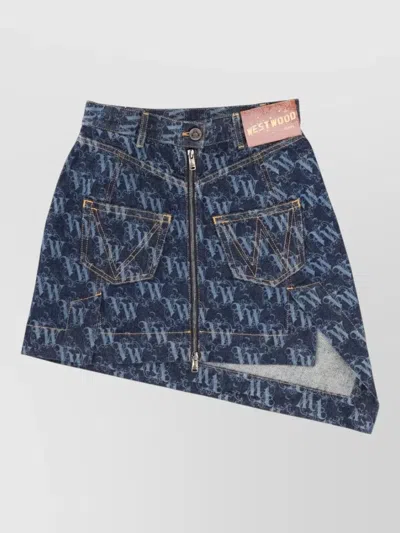 Vivienne Westwood Asymmetric Hem Skirt Belt Loops Pockets In Blue