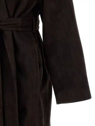 The Row Solana Coat Belted Waist Long Sleeves In Brown