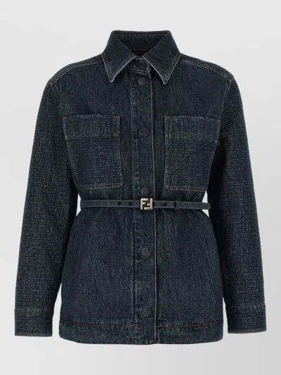 Fendi Go-to Denim Shirt Jacket With Quilted Ff Motif Clothing In Blue