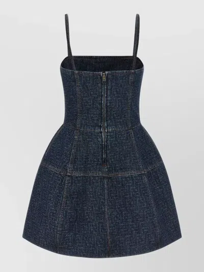 Fendi Ff Denim Dress Fitted Bodice Straps In Blue