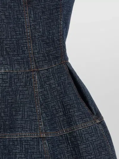 Fendi Ff Denim Dress Fitted Bodice Straps In Blue