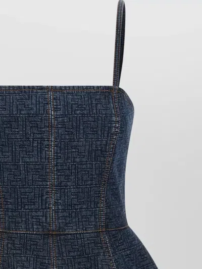 Fendi Ff Denim Dress Fitted Bodice Straps In Blue