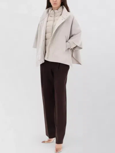 Moorer Cape Coat High Collar Side Pockets In Neutral