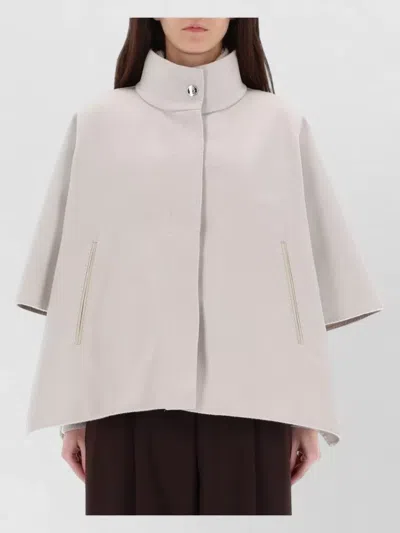 Moorer Cape Coat High Collar Side Pockets In Neutral