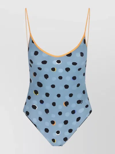Fendi Swimsuit Low Back Scoop Neckline Polka Dot In Blue