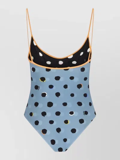 Fendi Swimsuit Low Back Scoop Neckline Polka Dot In Blue