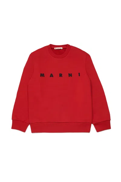 Marni Logo Crew-neck Sweatshirt In Red