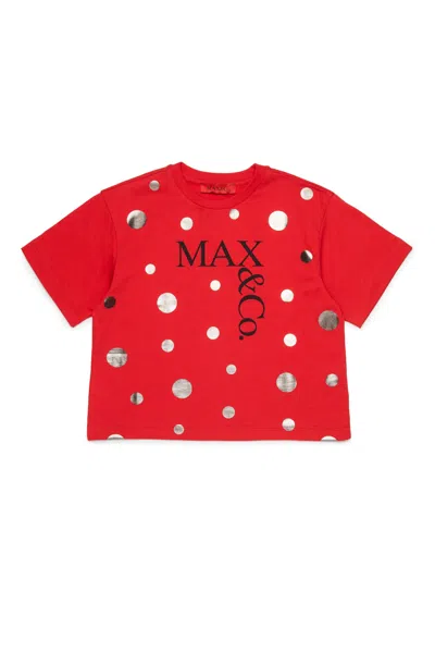 Max & Co T-shirt With Logo And Metallic Polka Dots In Red
